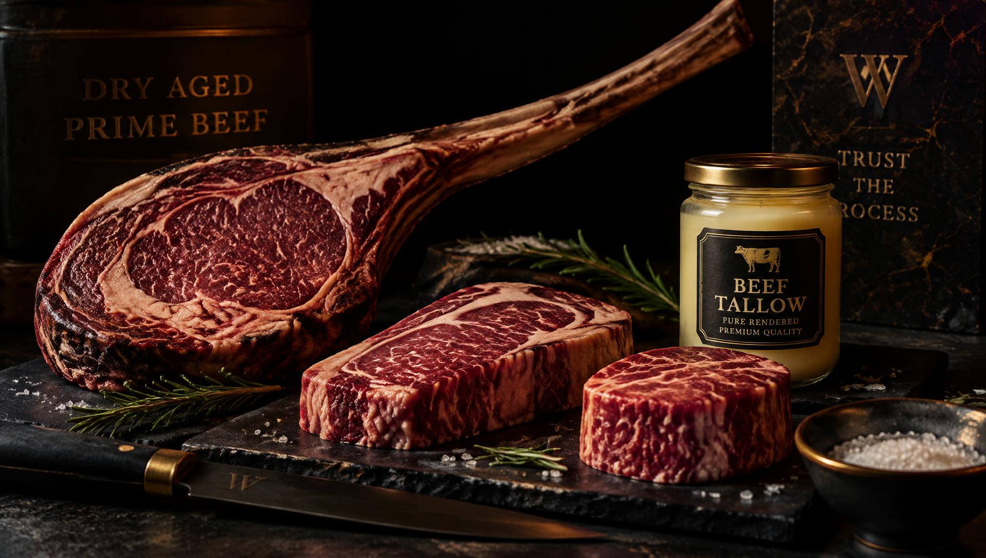 Dry-aged tomahawk ribeye with beef tallow